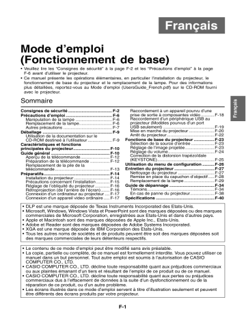 Casio XJ-S33, XJ-S38, XJ-S43, XJ-S48, XJ-S53, XJ-S58, XJ-S63, XJ-S68 Manuel utilisateur | Fixfr