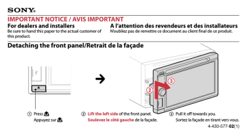 Une information important | Sony XAV-601BT Manuel utilisateur | Fixfr