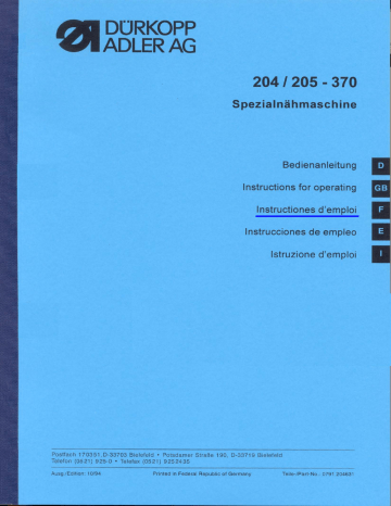 205-370 | Mode d'emploi | Duerkopp Adler 204-370 Operating instrustions | Fixfr