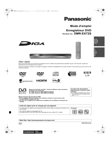 Mode d'emploi | Panasonic DMREX72S Operating instrustions | Fixfr