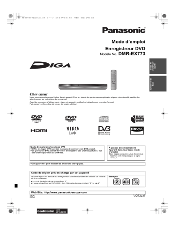 Mode d'emploi | Panasonic DMREX773 Operating instrustions | Fixfr