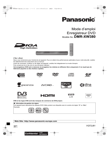 Mode d'emploi | Panasonic DMRXW380EF Operating instrustions | Fixfr