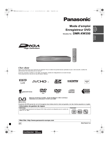 Mode d'emploi | Panasonic DMRXW350 Operating instrustions | Fixfr