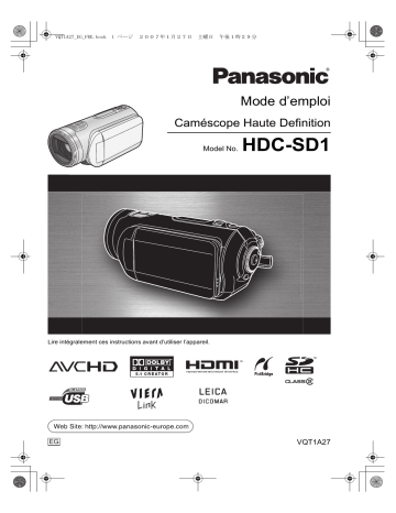 Mode d'emploi | Panasonic HDCSD1 Operating instrustions | Fixfr