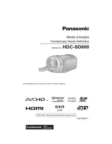 HDCSD800EG | Mode d'emploi | Panasonic HDCSD800EF Operating instrustions | Fixfr