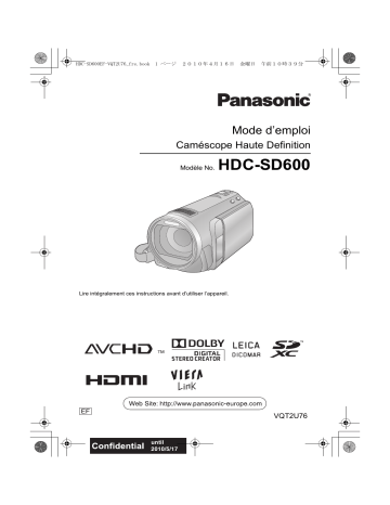 Mode d'emploi | Panasonic HDCSD600EF Operating instrustions | Fixfr