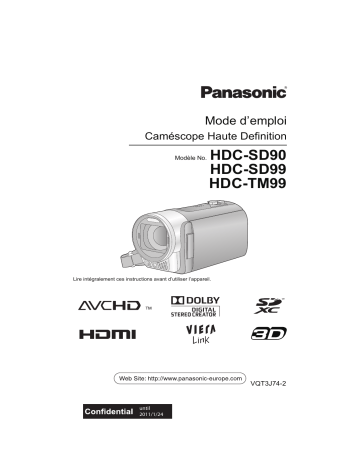 HDCTM99EF | HDCSD90EF | HDCSD90EG | HDCSD99EF | HDCSD99EG | Mode d'emploi | Panasonic HDCTM99EG Operating instrustions | Fixfr