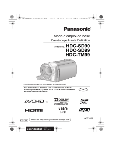 HDCTM99EF | HDCSD90EF | HDCSD90EG | HDCSD99EF | HDCSD99EG | Mode d'emploi | Panasonic HDCTM99EG Operating instrustions | Fixfr