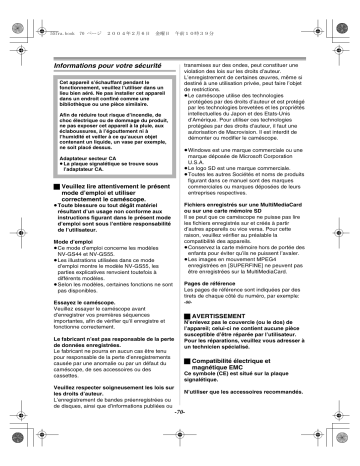 NVGS44EG | Mode d'emploi | Panasonic NVGS55EG Operating instrustions | Fixfr