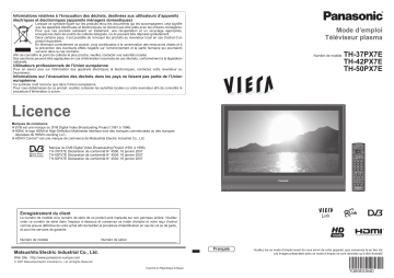 TH42PX7E | TH37PX7E | Mode d'emploi | Panasonic TH50PX7E Operating instrustions | Fixfr