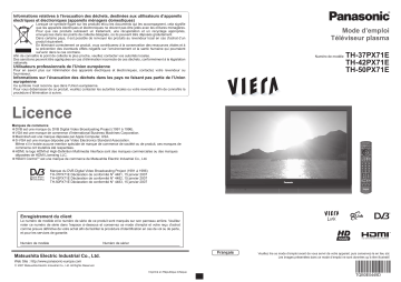 TH42PX71E | TH50PX71E | Mode d'emploi | Panasonic TH37PX71E Operating instrustions | Fixfr