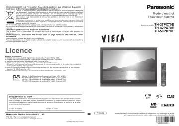 TH50PX70E | TH37PX70E | Mode d'emploi | Panasonic TH42PX70E Operating instrustions | Fixfr