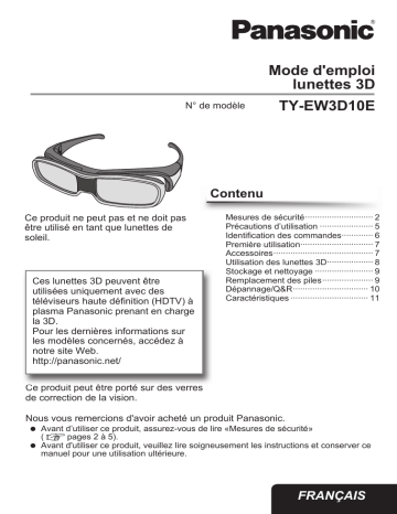 Mode d'emploi | Panasonic TYEW3D10E Operating instrustions | Fixfr