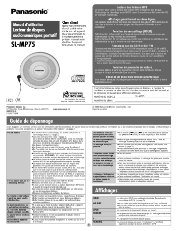 Mode d'emploi | Panasonic SLMP75 Operating instrustions | Fixfr