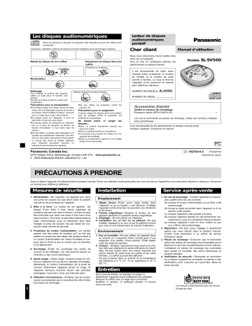 Mode d'emploi | Panasonic SLSV500 Operating instrustions | Fixfr