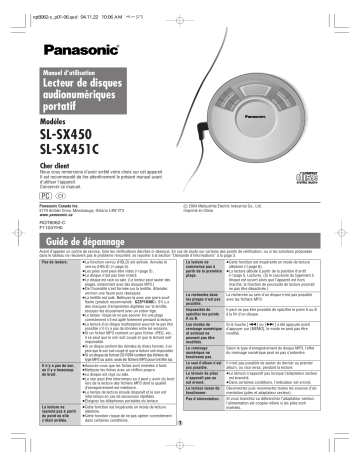 SLSX451C | Mode d'emploi | Panasonic SLSX450 Operating instrustions | Fixfr