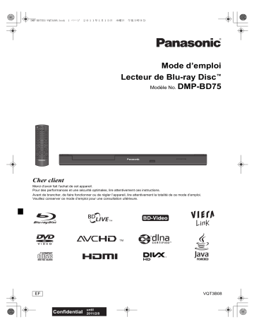 Mode d'emploi | Panasonic DMPBD75EF Operating instrustions | Fixfr