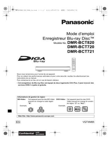 DMRBCT720EG | DMRBCT721EG | Mode d'emploi | Panasonic DMRBCT820EG Operating instrustions | Fixfr
