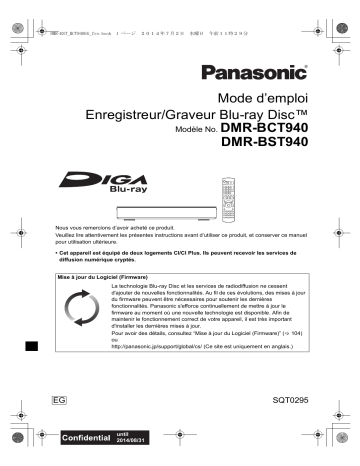 DMRBCT940EG | Mode d'emploi | Panasonic DMRBST940EG Operating instrustions | Fixfr