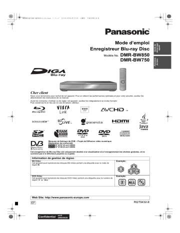 DMRBW850 | Mode d'emploi | Panasonic DMRBW750 Operating instrustions | Fixfr