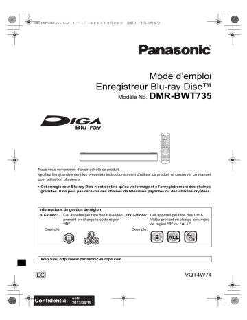 Mode d'emploi | Panasonic DMRBWT735EC Operating instrustions | Fixfr
