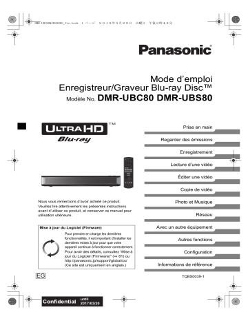 DMRUBC80EG | Mode d'emploi | Panasonic DMRUBS80EG Operating instrustions | Fixfr