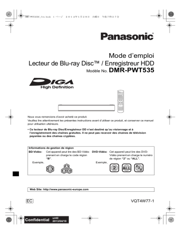 Mode d'emploi | Panasonic DMRPWT535EC Operating instrustions | Fixfr