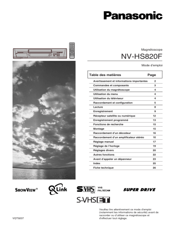 Mode d'emploi | Panasonic NVHS820F Operating instrustions | Fixfr