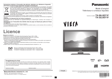 TX26LXD71F | Mode d'emploi | Panasonic TX32LXD71F Operating instrustions | Fixfr