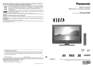 Mode d'emploi | Panasonic TX32LX700F Operating instrustions | Fixfr