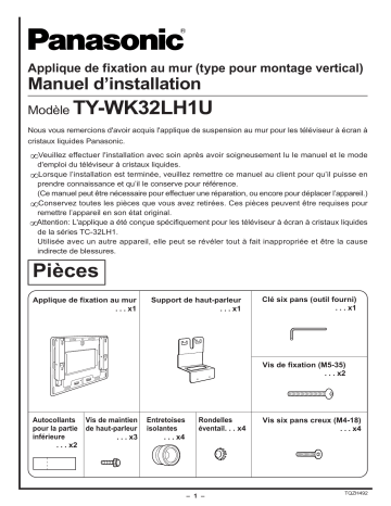 Mode d'emploi | Panasonic TYWK32LH1U Operating instrustions | Fixfr