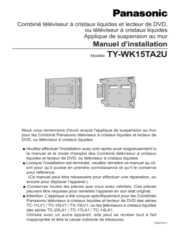 Mode d'emploi | Panasonic TYWK15TA2U Operating instrustions | Fixfr