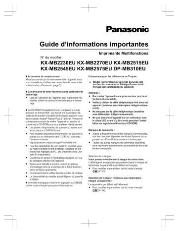 DPMB310EU | KXMB2230EU | KXMB2545EU | KXMB2575EU | KXMB2515EU | Mode d'emploi | Panasonic KXMB2270EU Operating instrustions | Fixfr