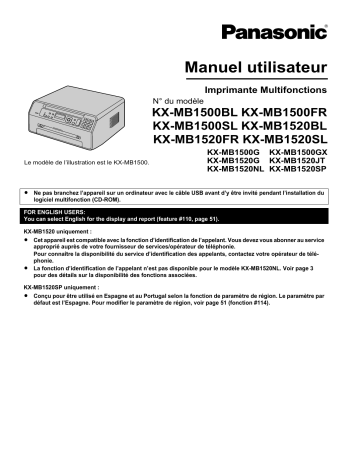 KXMB1520G | KXMB1520SL | KXMB1520JT | KXMB1500FR | KXMB1520FR | KXMB1500SL | KXMB1500G | Mode d'emploi | Panasonic KXMB1520SP Operating instrustions | Fixfr