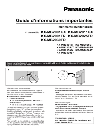 KXMB2030G | KXMB2001FR | KXMB2001GX | KXMB2030FR | KXMB2011GX | KXMB2001G | KXMB2025JT | KXMB2030JT | KXMB2025SP | KXMB2025FR | KXMB2030SP | Mode d'emploi | Panasonic KXMB2025G Operating instrustions | Fixfr