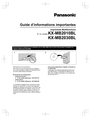 KXMB2030BL | Mode d'emploi | Panasonic KXMB2010BL Operating instrustions | Fixfr