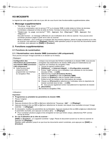 Mode d'emploi | Panasonic KXMC6260FR Operating instrustions | Fixfr