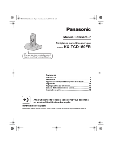 KXTCD152FR | Mode d'emploi | Panasonic KXTCD150FR Operating instrustions | Fixfr