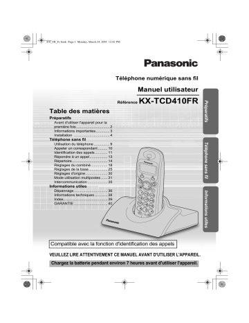 Mode d'emploi | Panasonic KXTCD410 Operating instrustions | Fixfr