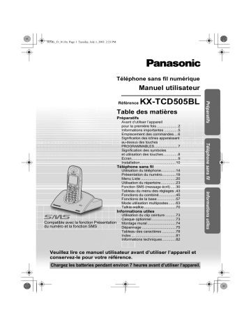 Mode d'emploi | Panasonic KXTCD505 Operating instrustions | Fixfr
