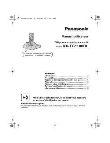 Mode d'emploi | Panasonic KXTG1100BL Operating instrustions | Fixfr