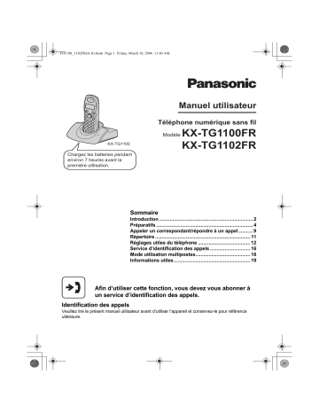 KXTG1102FR | Mode d'emploi | Panasonic KXTG1100FR Operating instrustions | Fixfr