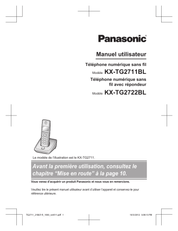 KXTG2722BL | Mode d'emploi | Panasonic KXTG2711BL Operating instrustions | Fixfr