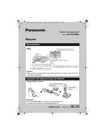 Mode d'emploi | Panasonic KXTG7200SL Operating instrustions | Fixfr