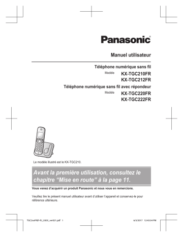 KXTGC222FR | KXTGC220FR | KXTGC212FR | Mode d'emploi | Panasonic KXTGC210FR Operating instrustions | Fixfr