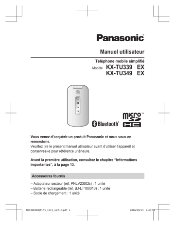 KXTU339EXBE | Mode d'emploi | Panasonic KXTU349EXBE Operating instrustions | Fixfr