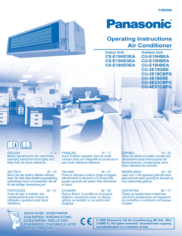 CSE10HD3EA | CSE15HD3EA | Mode d'emploi | Panasonic CSE18HD3EA Operating instrustions | Fixfr