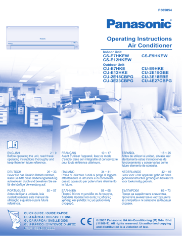 CUE7HKE | KIT2E77HKE | KIT2E1212HKE | CUE12HKE | CSE12HKEW | KIT2E712HKE | CSE9HKEW | KIT2E912HKE | CUE9HKE | Mode d'emploi | Panasonic CSE7HKEW Operating instrustions | Fixfr