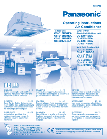 KITE15HB4EA | KITE18HB4EA | KITE10HB4EA | Mode d'emploi | Panasonic CSE21JB4EA Operating instrustions | Fixfr