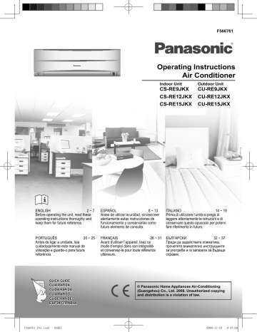 KITRE12JKX | CSRE15JKX | CSRE9JKX | KITRE9JKX | CURE15JKX | CURE12JKX | CSRE12JKX | CURE9JKX | Mode d'emploi | Panasonic KITRE15JKX Operating instrustions | Fixfr